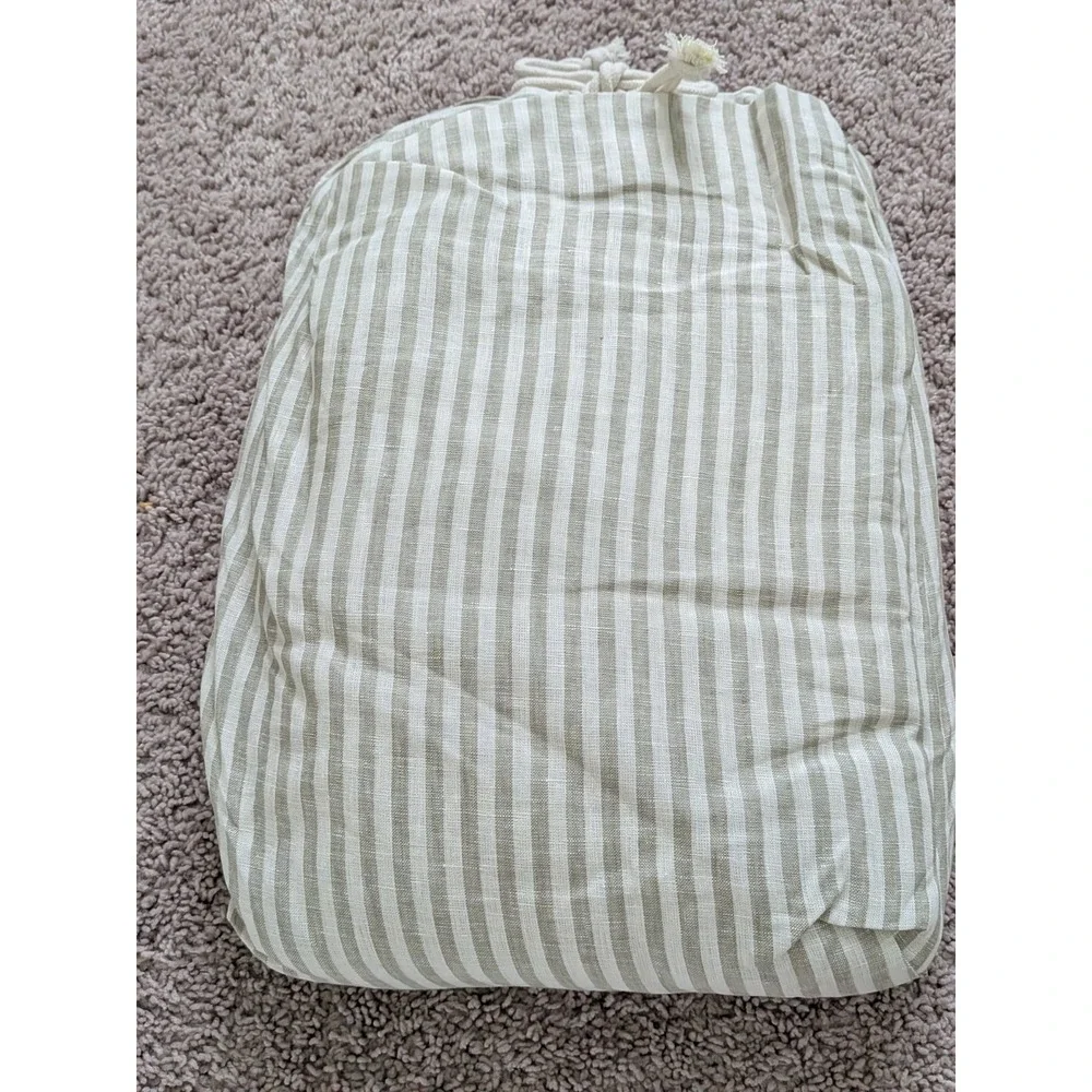 Quince European Linen Sheet Set Willowleaf White Stripe Twin + Flat Sheet NWOT